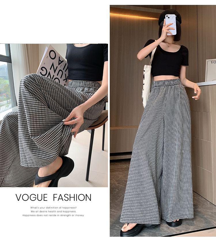Women's Plaid High Waist Wide Leg Pants - Summer Casual, Loose & Slimming Skirt Style