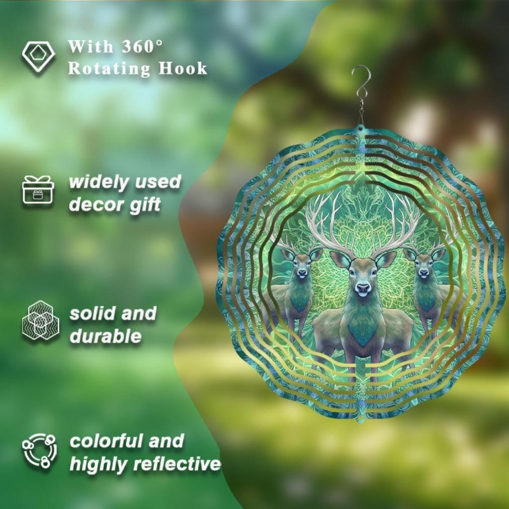 10 Inch Metal Wind Chime with Deer Design for All Seasons 360 Degree Swivel Hook Garden Decor No Electricity Needed