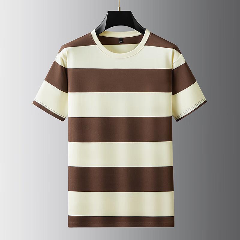 Men's Plus Size Striped Cotton Blend Round Neck T-Shirt