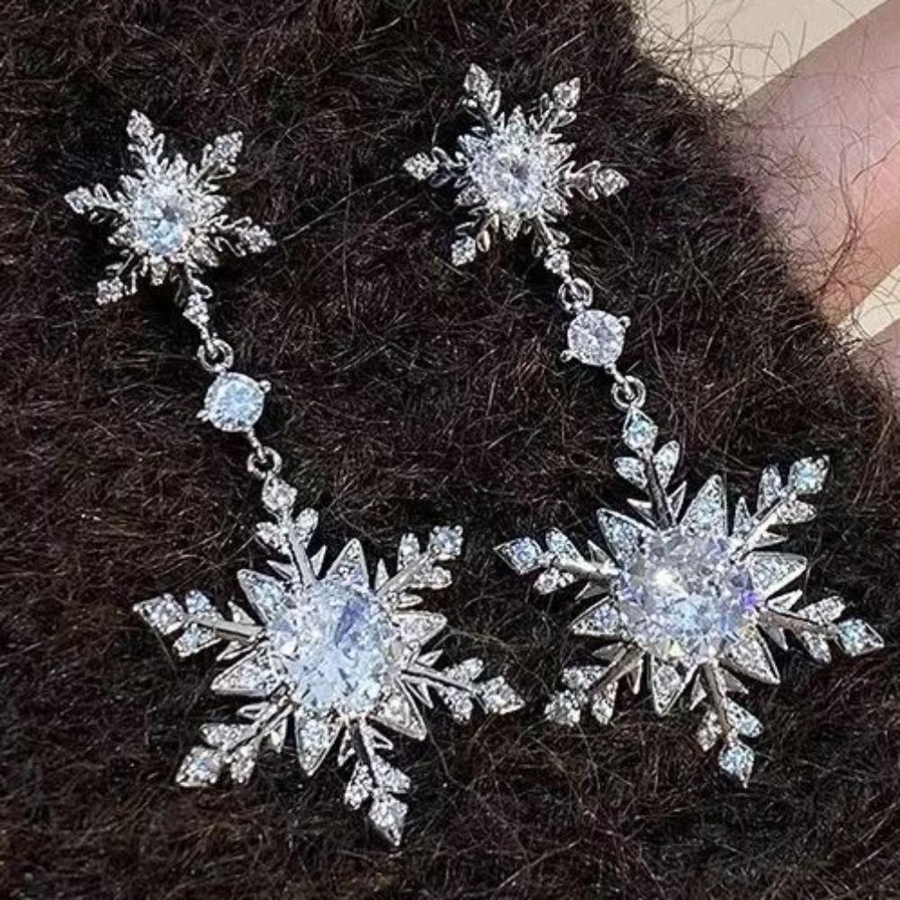 For Women Unique Imitation Pearl Long Chain Rhinestone Retro Pendant Earrings Fashionable Jewelry New Shiny Snowflake Earrings