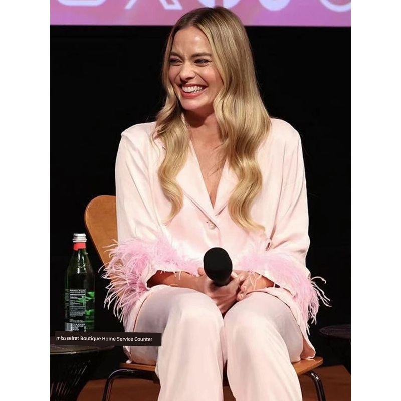 Dutch Original Order ~ Diamond Buckle Black Feather Nightdress Women's Detachable Long Sleeves Pants Single-Breasted Suit Homewear