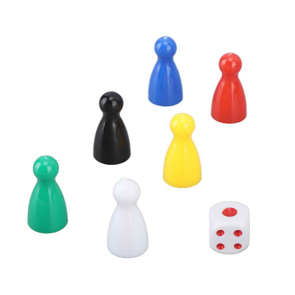 30PCS 6 Color Chess Pieces 5PCS 6 Sided Dice Plastic Chess Game Pieces Dice Set for Board Game Components