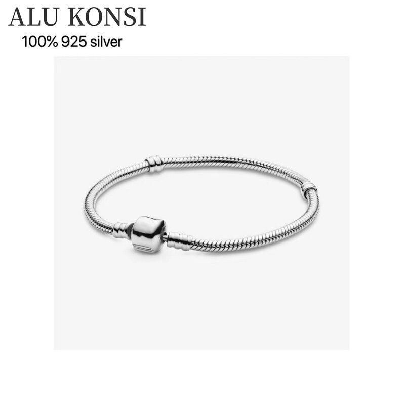 Real 100 For Women %Sterling Tone Pan Bracelets Star Series Snake Chain Charm Bangle Fit Original Charms Diy JewelryTrendy Wrist Bracelet