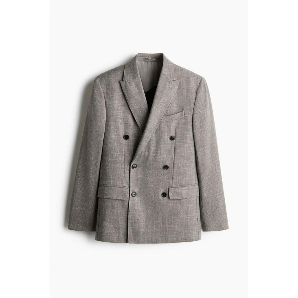 H M Double Breasted Jacket Regular Fit Dark Beige Melange