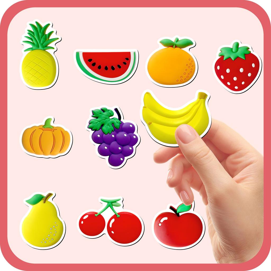Set di Frutta Cartoon da 10 Pezzi/Laccetto Magnetico, Confezione Regalo Festa di Famiglia con Frutta Cartoon, Riconoscimento Interattivo della Frutta in Famiglia