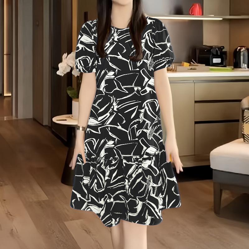 

ZANZEA Женское повседневное платье с круглым вырезом, свободного кроя, с принтом, с коротким рукавом