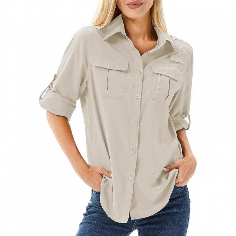 Womens Fishing Shirts Uv Block Quick Dry Long Sleeve Cargo Shirts Breathable Mesh Outdoor Trekking Hiking Blouses