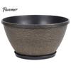 Weather Resistant Flower Basin Resin Planters, Vintage Plant Pot with Drainage Hole & Saucer, Lightweight Retro Style Courtyard Decor for Indoor