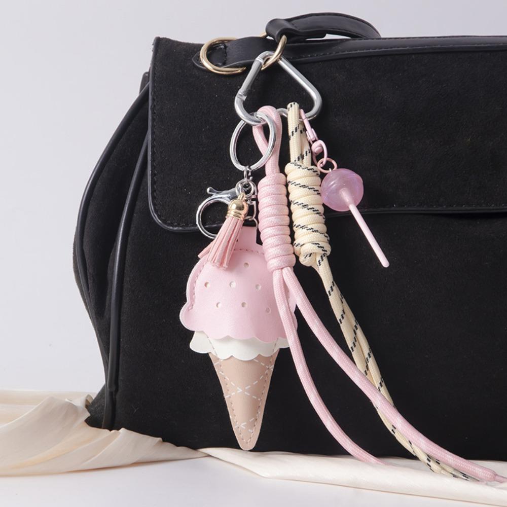 

New Ice Cream Car Keychain Mini Lollipop Leather DIY Decoration Colorful Car Key Chains розовый