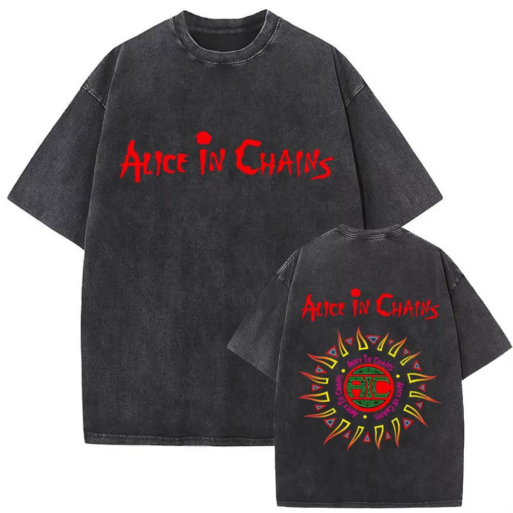 Washed Vintage Rock Band Alice In Chains Graphic Tshirts Men Women Retro Gothic Punk T Shirts Mens Oversized Short Sleeve Tops