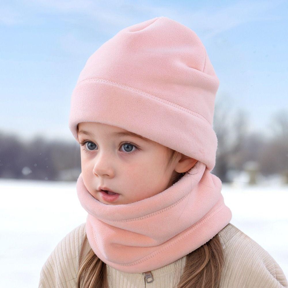 Cartoon Children Hat Scarf Set Solid Color Kids Beanies Sets Winter Season