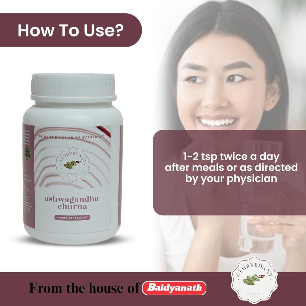 Baidyanath Ayurvedant Ashwagandha Churan 100 GM Pack Of 1 Stress Management Energy Support