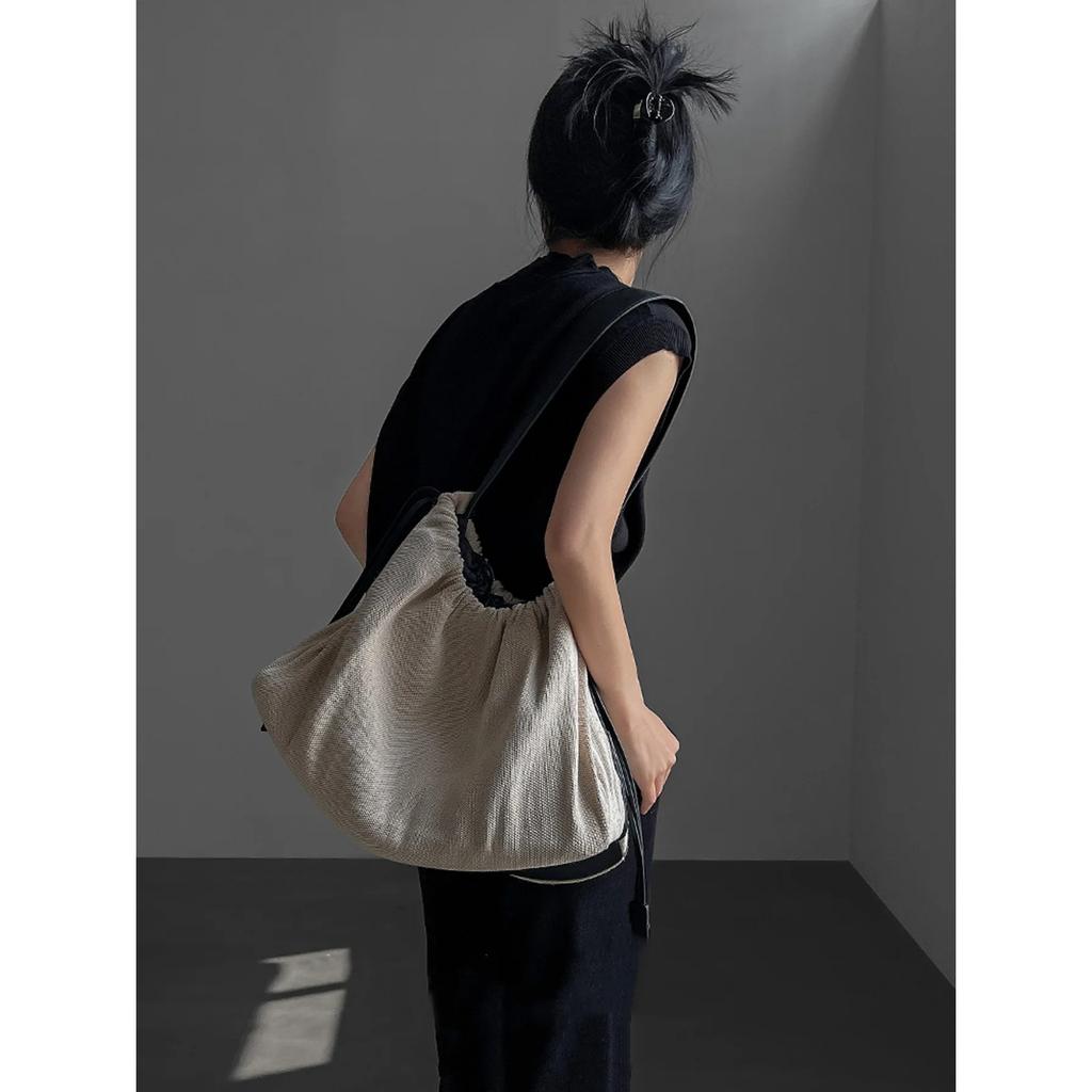 Linen Crossbody Bag with Large Capacity  Retro Contrast  Foldable Lightweight Shoulder Bag