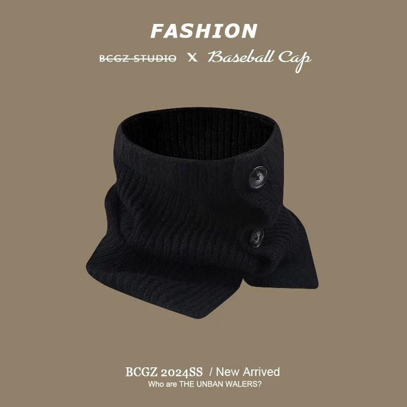 Korean Style Women's Knitted Woolen Neck Gaiter & Scarf with Buttons