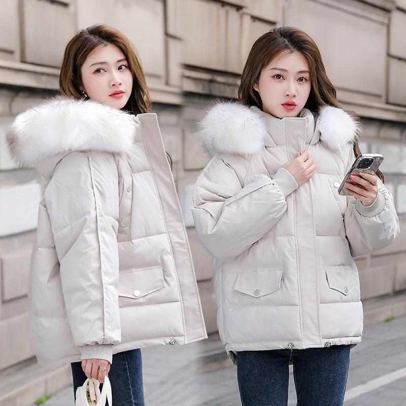 Down cotton-padded clothes New large fur collar cotton-padded jacket Women's loose bread clothing Thickened jacket Short cotton-padded clothes
