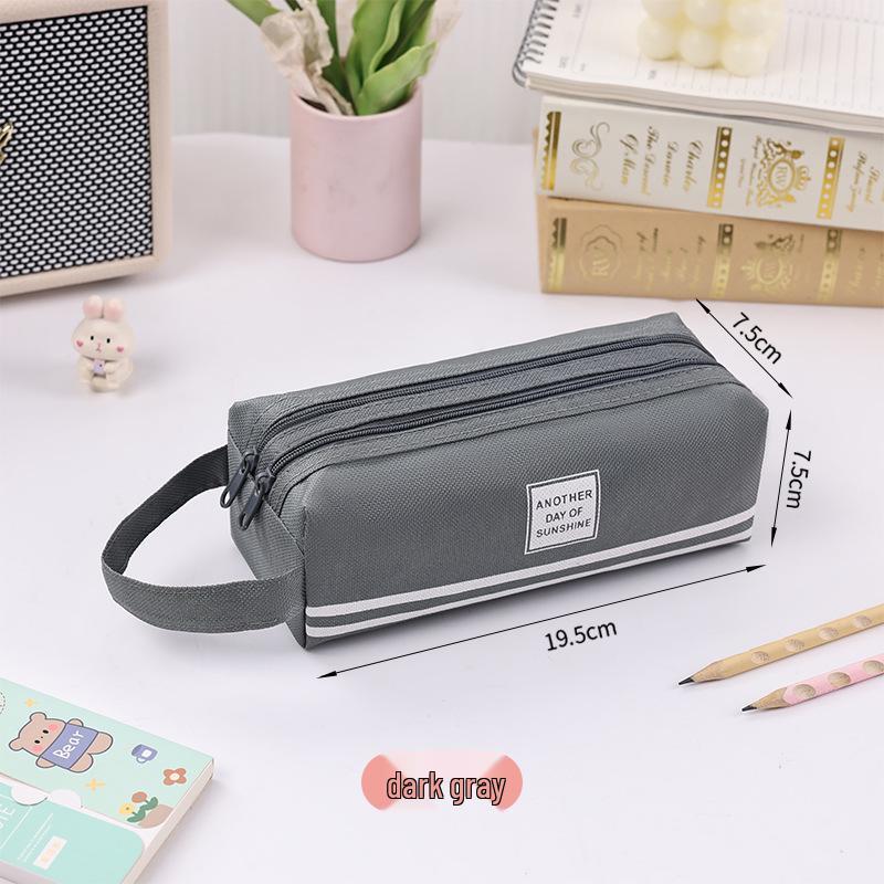 Korean Style Double-Layer Oxford Cloth Pencil Case with Large Capacity and Portable Double Zipper Design