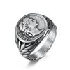 European and American Style Roman Empire Julius Caesar Stainless Steel Ring Ring, Retro Coin Caesar Head Hipster Jewelry