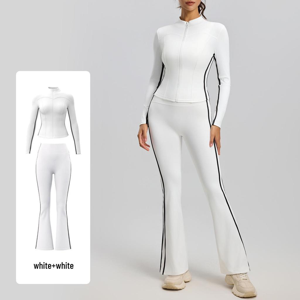 Yoga Flared Pants and Top Striped Slimming Sportswear Set