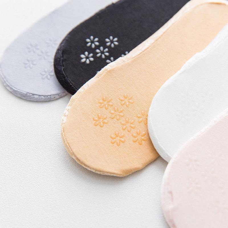 5 Pairs of Women's Summer Lace Jacquard Silicone Non-Slip Non-Marking Deep Cut Short Low Top Boat Socks