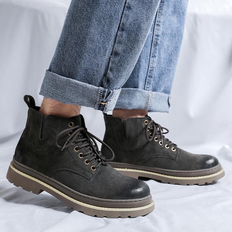 

мужские повседневные дезерты из коровьей замши, ковбойские рабочие ботинки, молодежный уличный стиль, весна-осень, ботильоны на платформе 270 темно серый