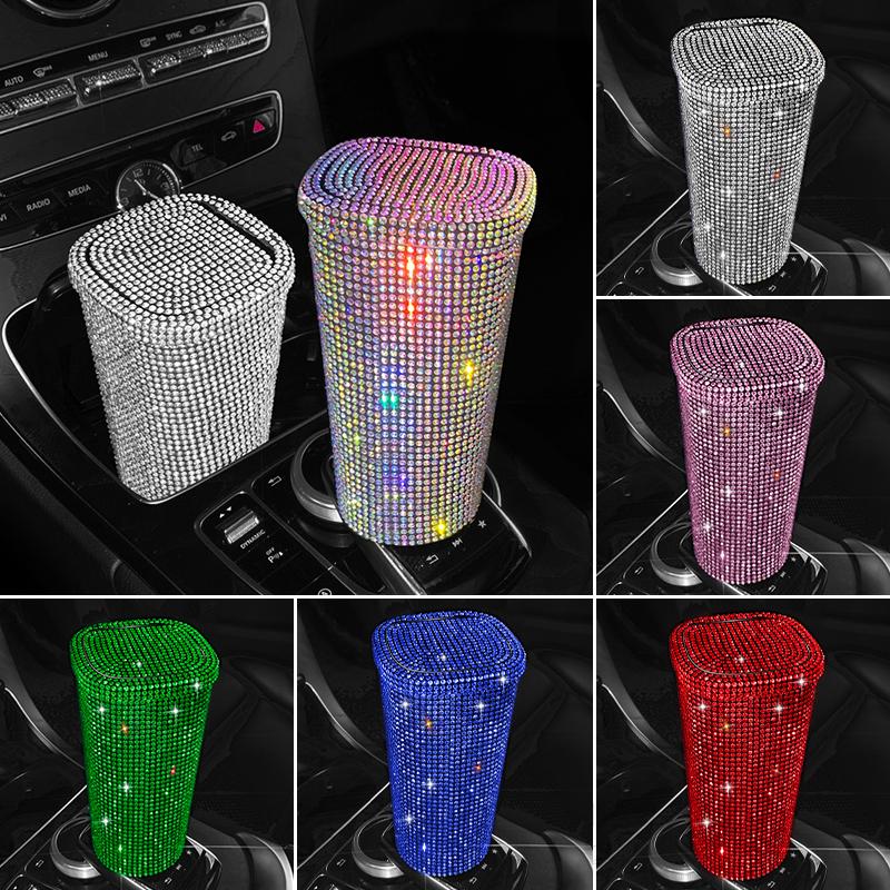 

Автомобильный мусорный бак со стразами и крышкой с кристаллами и бриллиантами, автоорганайзер для мелочей, внутреннее ведро для хранения, декор для