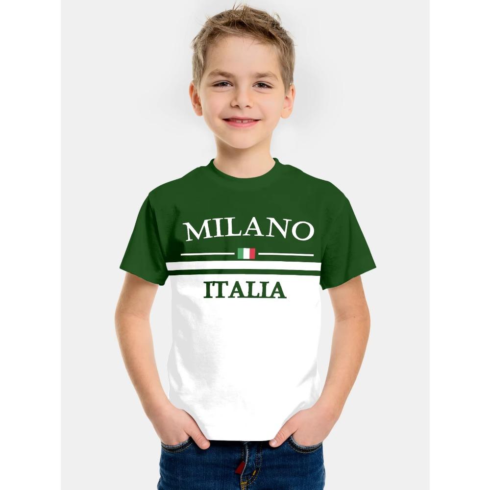 Kids Clothes Gradient Paris Printed T-Shirt Summer Outdoor Boys Girls Casual Short Sleeve Fashion Trend Street Child Top