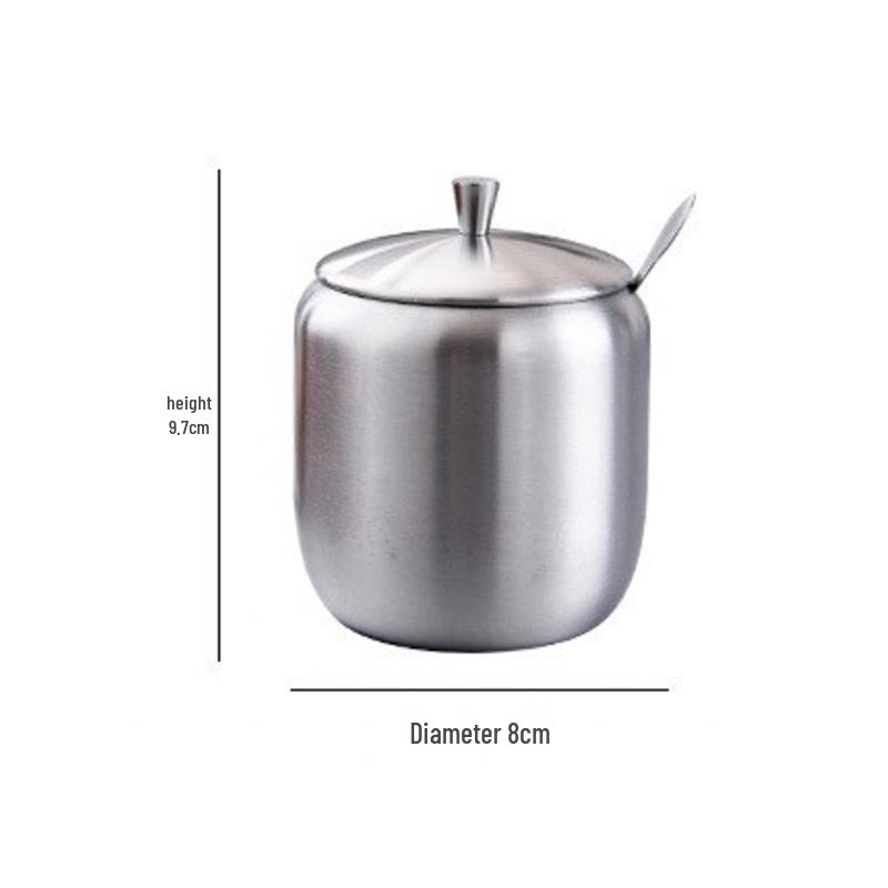 

304 Stainless Steel Spice Jar Set with Spoons - 3-Piece Condiment and Seasoning Containers for Kitchen