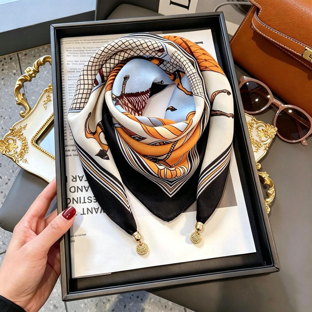 Xiaoxiangfeng new foreign air magnetic buckle scarf high-end triangular scarf versatile neck protection scarf printed windproof square scarf
