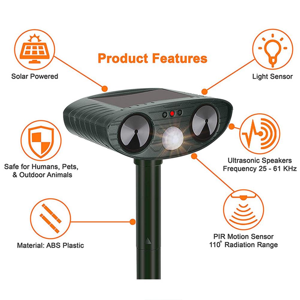 Solar Ultrasonic Animal Repellent with Motion Sensor Deer Repellent Device Waterproof Squirrel Repellent for Yard Farm Outdoor