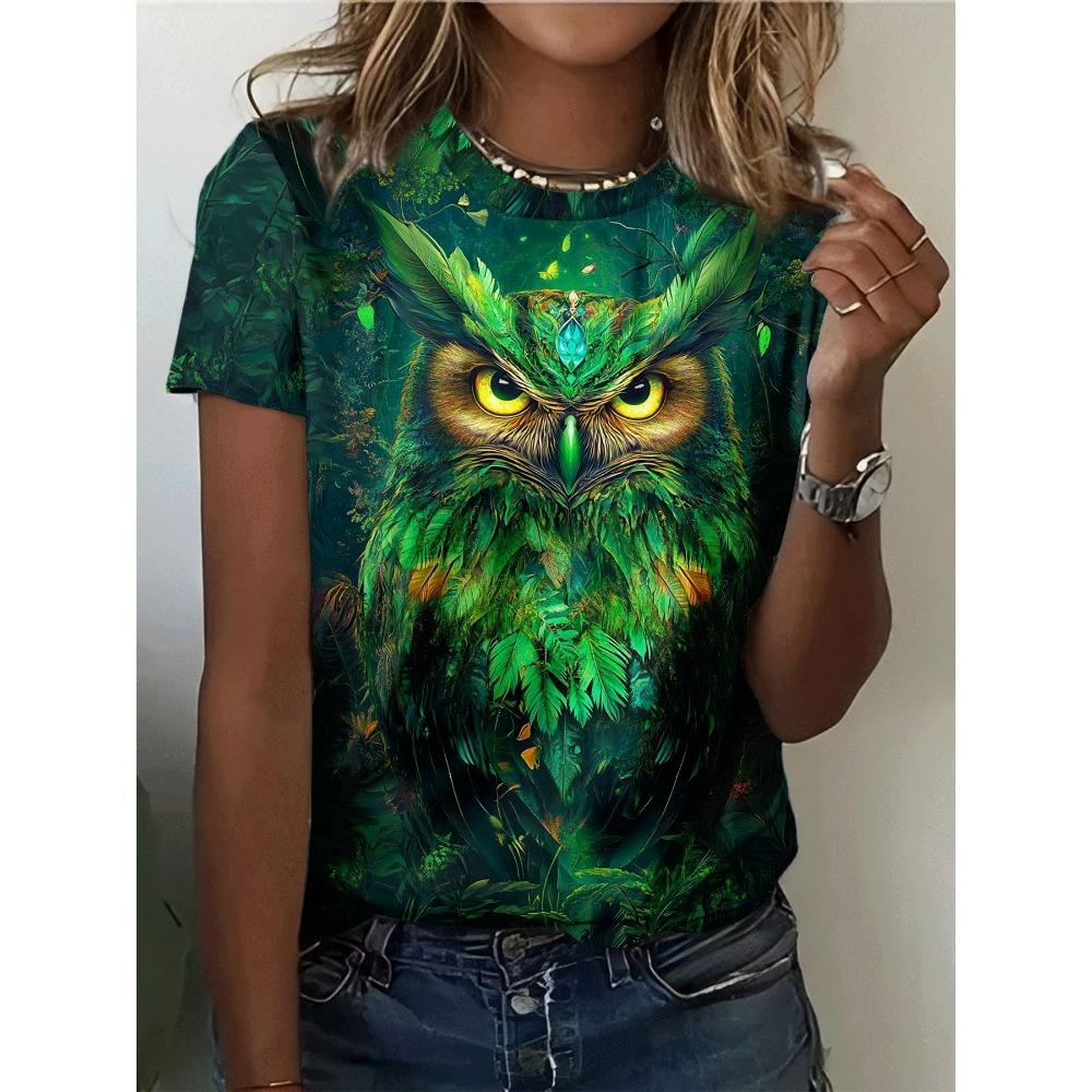 Summer Owl Animal 3D Print T-Shirts Summer Women's Casual Short Sleeve Round Neck T Shirt Harajuku Tees Tops Female Clothing