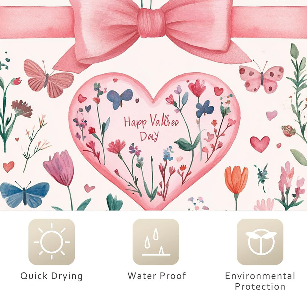 1 Valentine'S Day Shower Curtain - Polyester Bathroom Decor With Floral Heart And Butterfly Pattern, Perfect For All Seasons