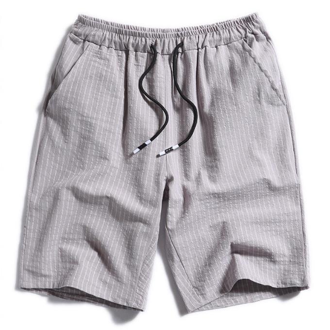 Summer Men's Five Point Pants Striped Shorts Men's Loose Short Pants Elastic Waist Sweatpants Home Pants Plus Size