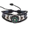 Retro Beaded Leather Bracelet with Compass - Unisex Multi-layer Hand-woven Accessory