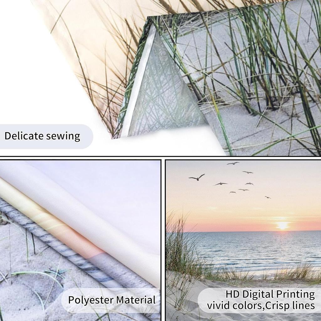 Ocean Beach Tapestry Wall Hanging, Sunset Seabird and Beach with Grass Wall Tapestry Natural Landscape Tapestries for Bedr
