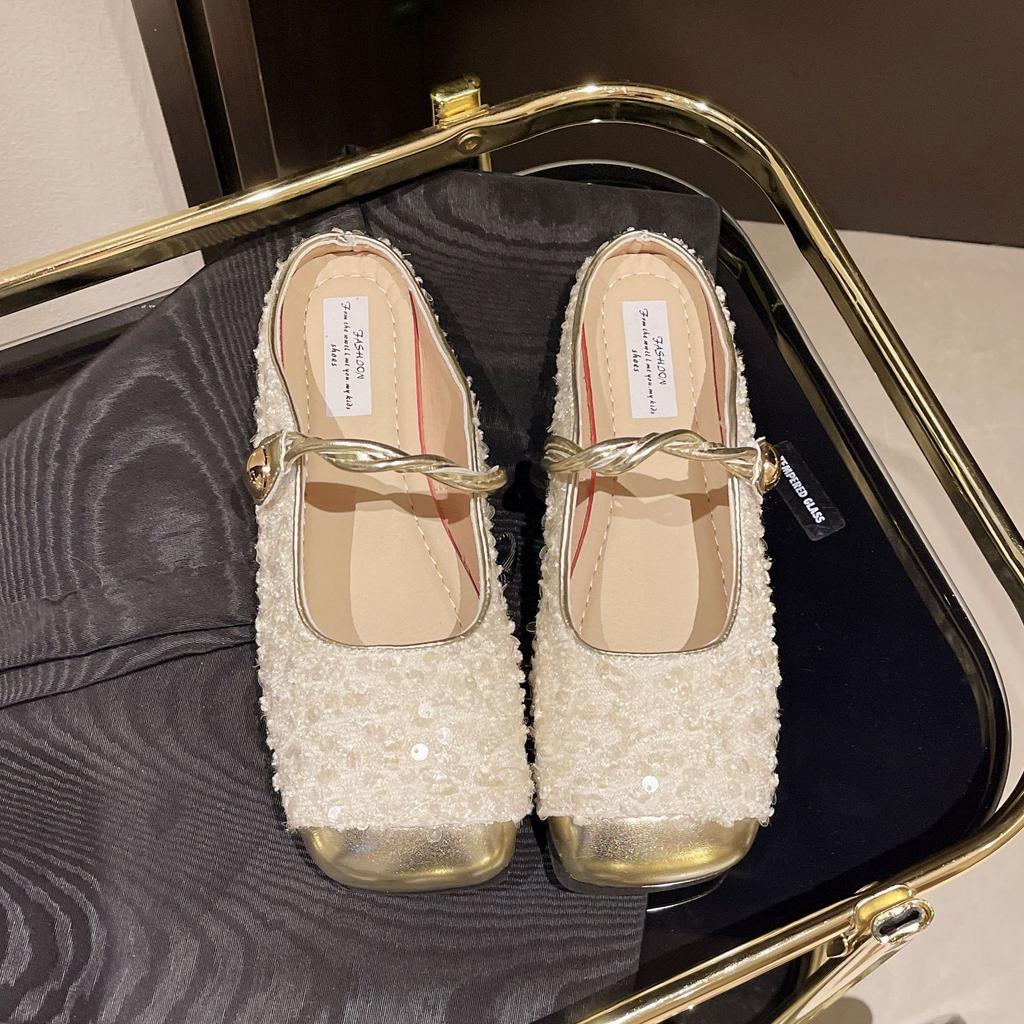 Sequined Gold Bag Head Half Slippers Women's Spring and Autumn Temperament Mary Jane Single Shoes Women's Shoes