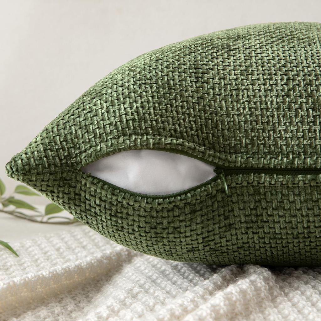Green Decorative Pillow Covers Soft Chenille Couch Throw Pillows Farmhouse Cushion Cover for Home Decor Sofa Bedroom Living Room