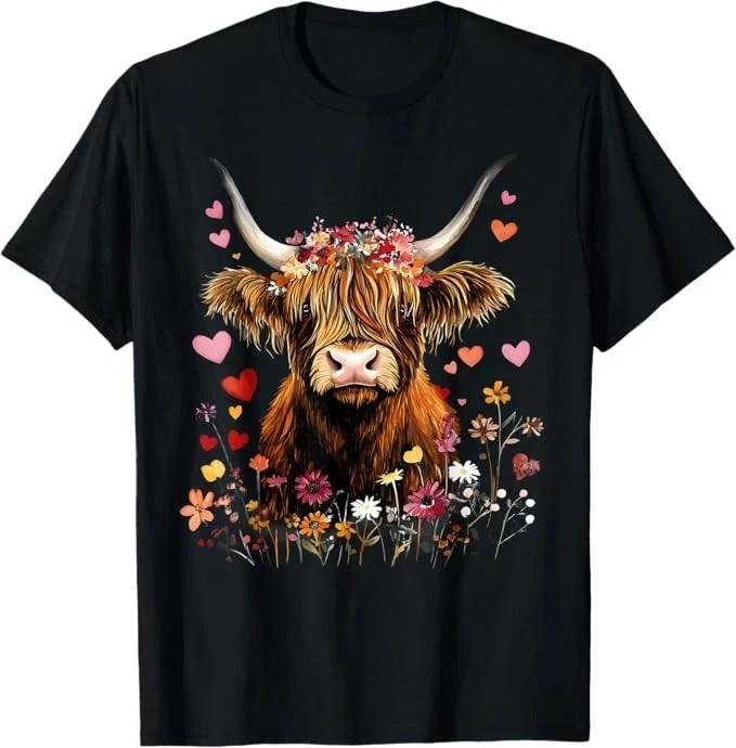 Scottish Highlander Cow Messy Bun Scottish Highland Cow T- Shirt L