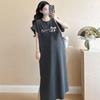 2026 new short-sleeved t-shirt skirt women's Korean version loose large size casual and thin flying sleeves split-ended dress long dress