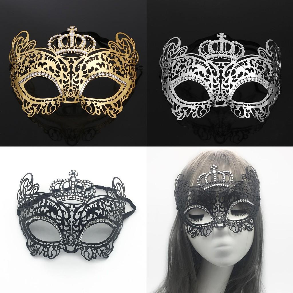 Crown Metallic Princess Half Face Eye Mask With Rhinestones For Party Halloween