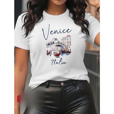 European Size Women's Short-sleeve Top with Artistic Printed Pattern