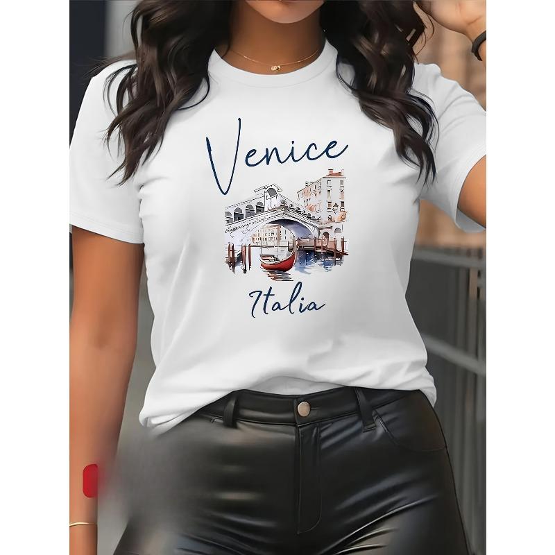 

European Size Women s Short-sleeve Top with Artistic Printed Pattern S