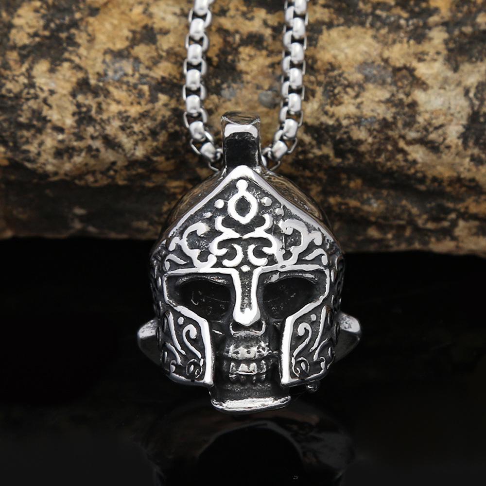Stainless Steel Jewelry Wholesale Titanium Steel Men's Necklace Pendant Vintage Street Hip Hop Wind Warrior Helmet Pendant