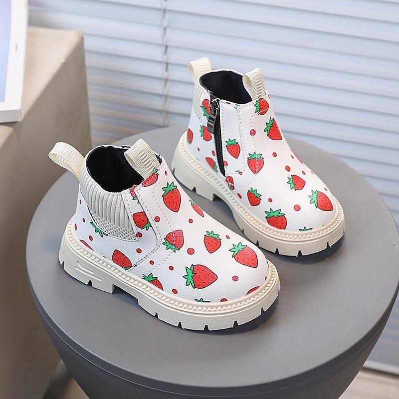 Neue Kinder Knöchelboots Mädchen Bemalt Weiche Sohle Leicht Bequem Rutschfest Koreanischer Stil Kurze Stiefel