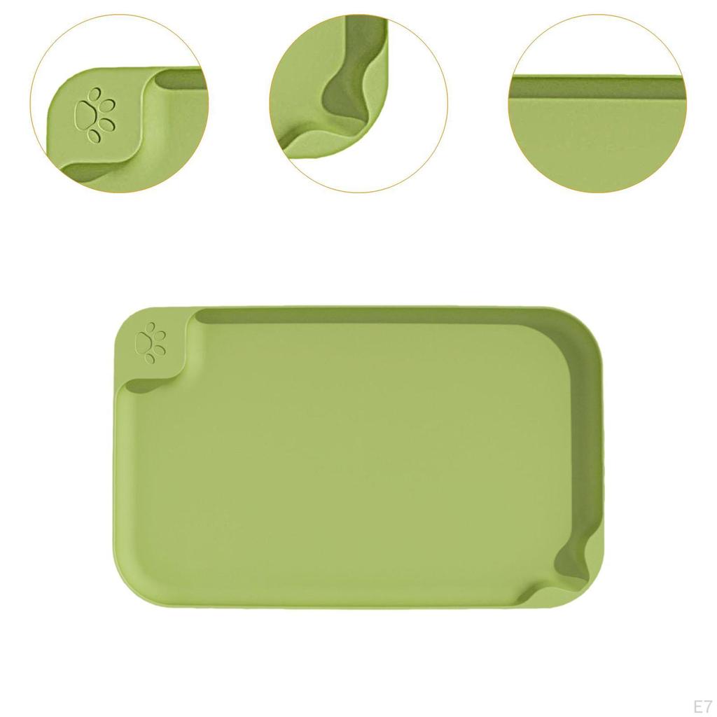 Dog Food Mat Pet Cat Feeding with Raised Edges Water Tray Placemat for