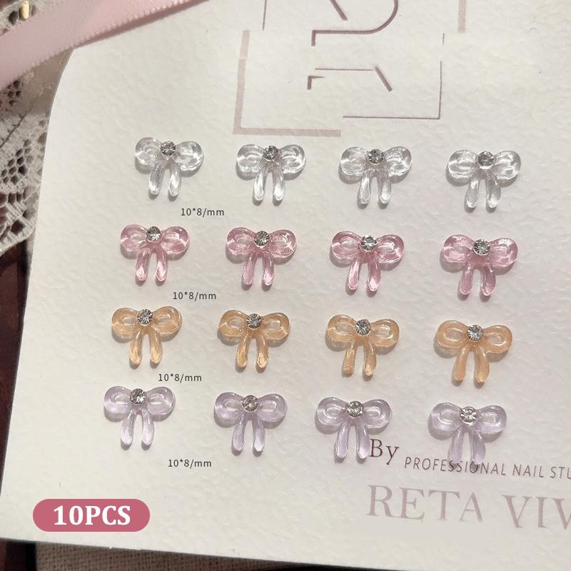 10Pcs Transparent 3D Nail Art  Bow Charms Accessories Parts For Manicure Nails Decoration Supplies