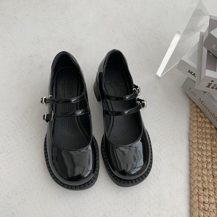 

Ji New British Coarse Heel Single Shoes Round Head Small Mouth High Heel Shoes One-Word Buckle Belt Women s Shoes Mary Jane Wholesale 39 чёрный
