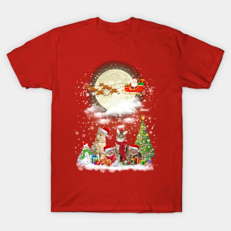 Cute Cats Merry Christmas Unisex TShirt Short Sleeve Casual 100 Cotton ONeck Summer Mens Tshirt Size S3XL S