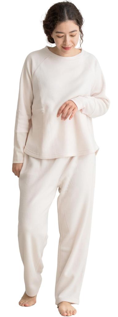 Moisturizing Lyocell Blend Fleece Raglan Pajamas [Wearable Cream] (Beige L)