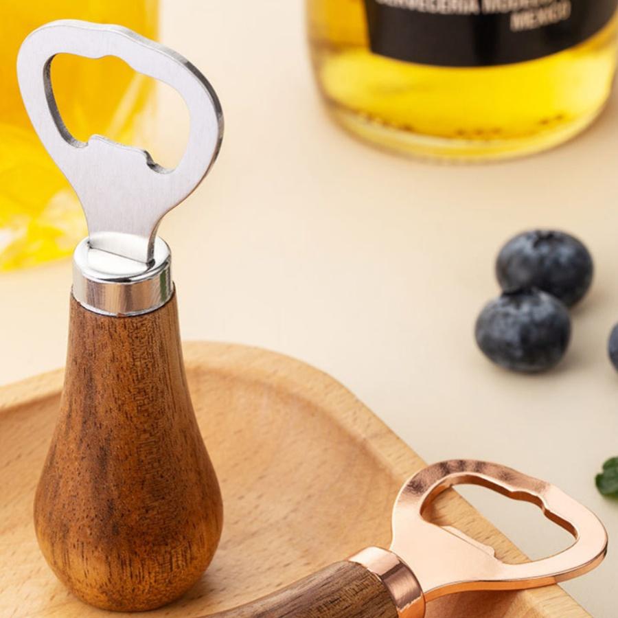 JOYBLISS 1PC Beer Bottle Opener Solid Wood Handle Stainless Steel Bottle Opener for Household Use