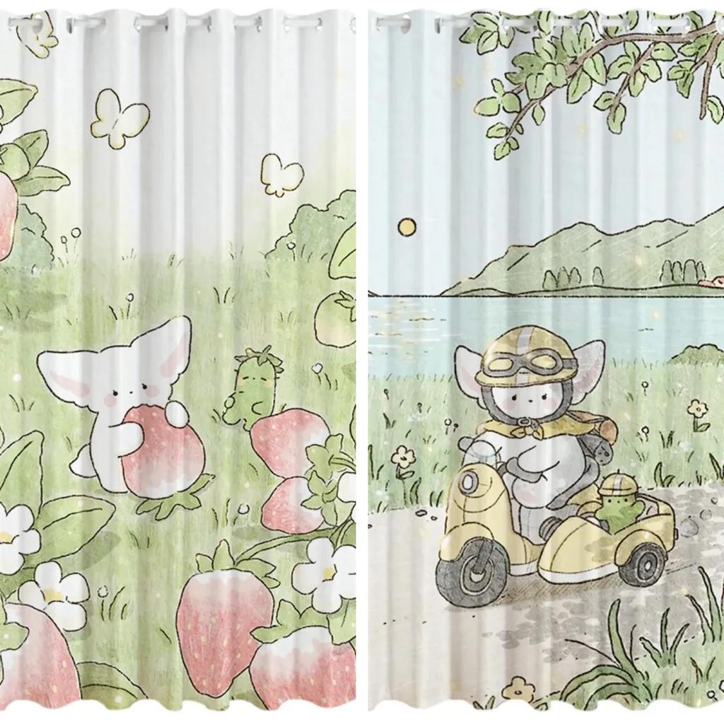 Cartoon Rabbit Cute Curtain High Shading Flowers Curtain Girls Dormitory Children's Room Bedroom Insulation Thick Blackout Drape